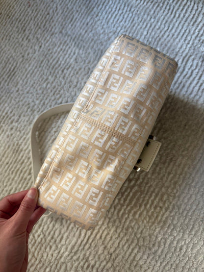 Fendi White Zucchino Double Flap Baguette Bag