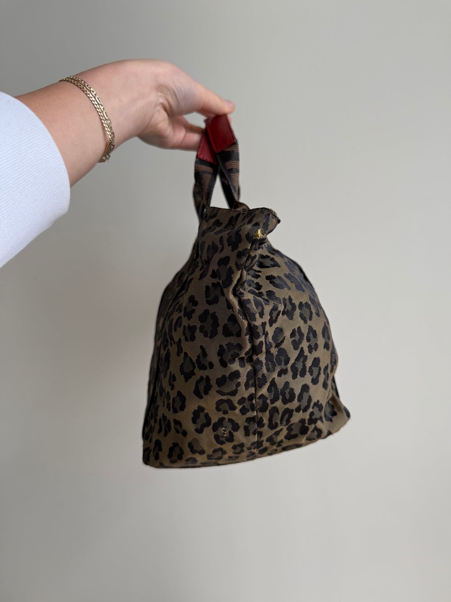Fendi Cheetah Red Leather Top Handle Bag