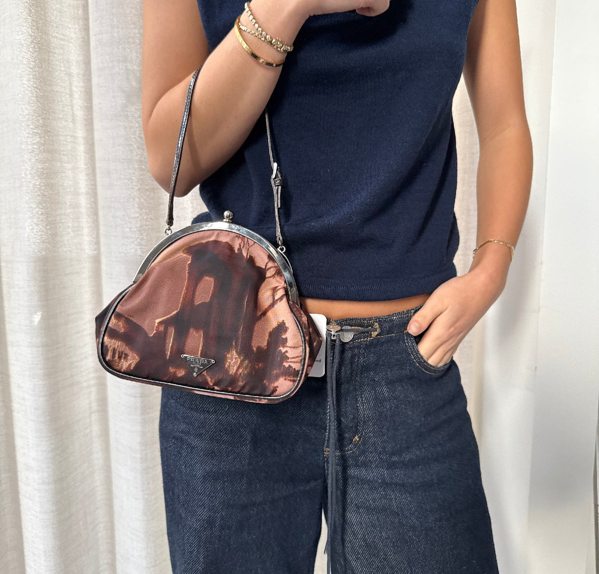 RARE Limited Edition Prada Brown Satin Mini Top Handle Clutch