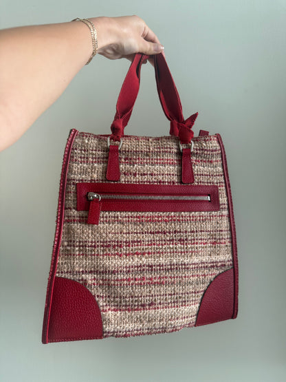 RARE Prada Red Tweed Top Handle Bag