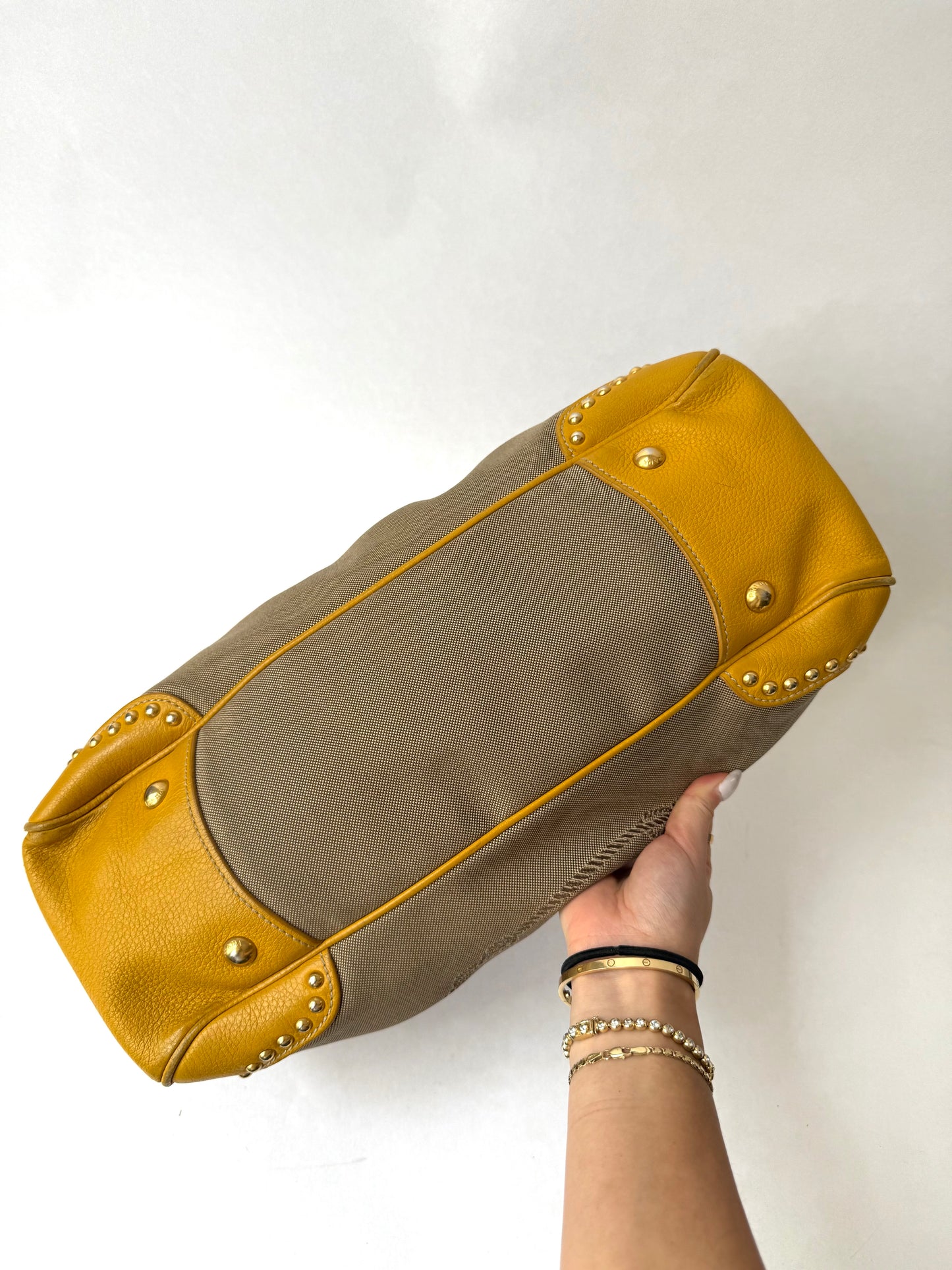 RARE Prada Yellow Studded Logo Frame Bag