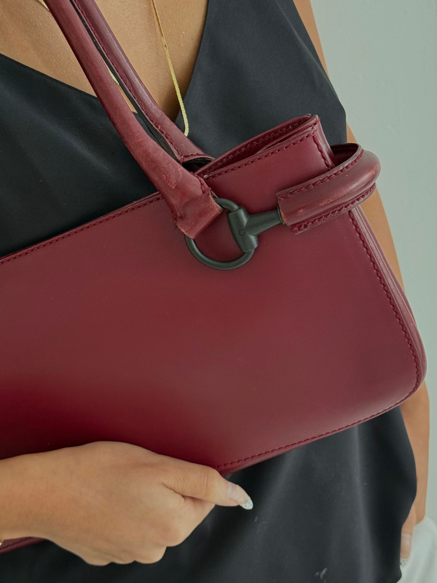 Tom Ford Era Gucci Burgundy Leather Horsebit East West Shoulder Bag