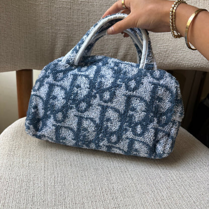 Dior Blue Monogram Terry Cloth Top Handle Bag