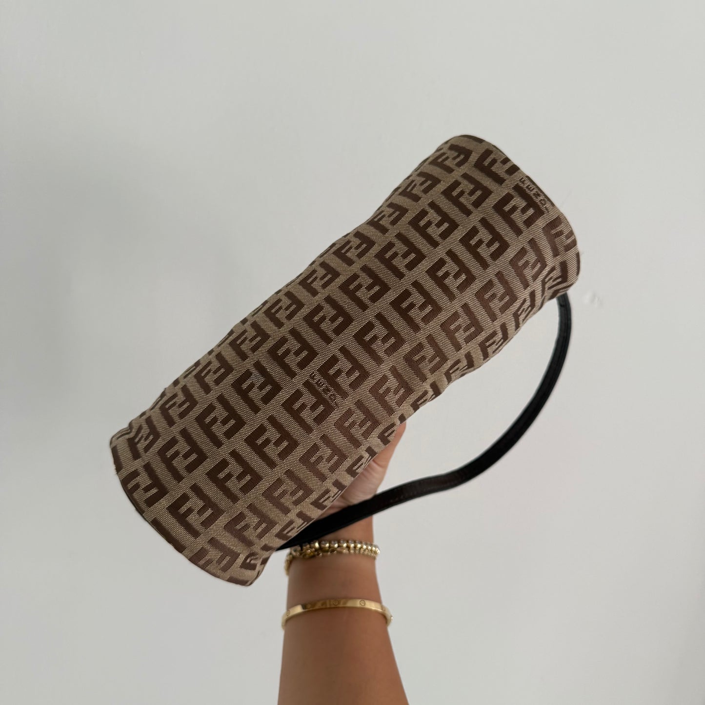 Fendi Brown Zucchino Monogram Mini Barrel Bag