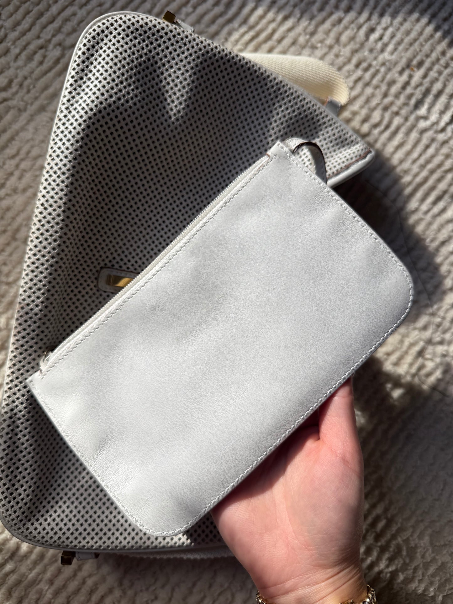 RARE Gucci White Perforated Leather Mesh Shoulder Bag