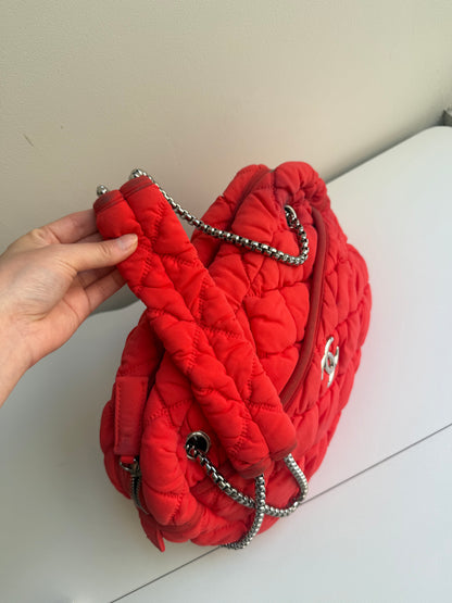 Chanel Orange Nylon Bubble Quilted Shoulder Bag
