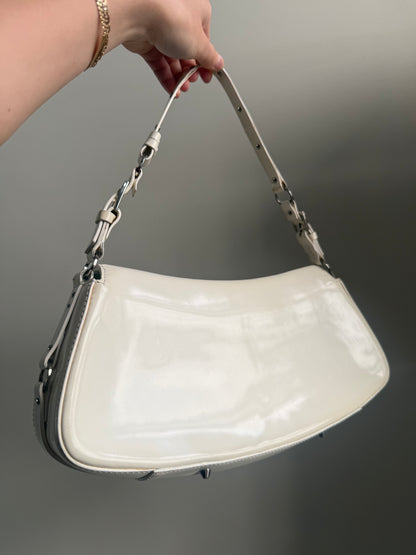 RARE Christian Dior White Patent Leather Bondage Shoulder Bag w/ Dustbag