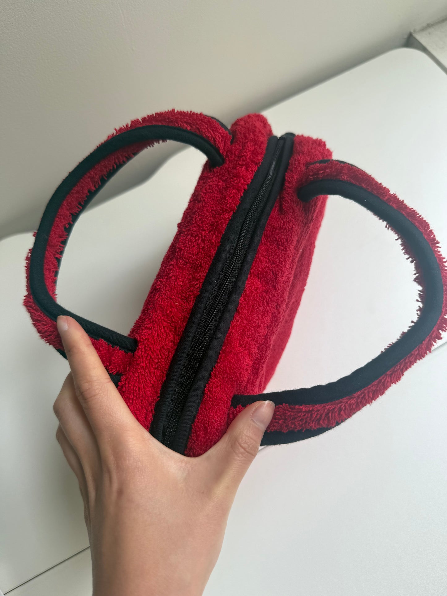 Christian Dior J'Adore Dior Red Black Terry Cloth Top Handle Bag