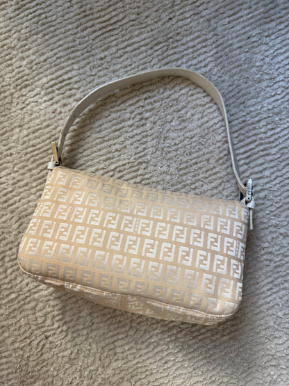Fendi White Zucchino Double Flap Baguette Bag
