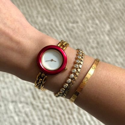 Gucci Rice Link Gold Bezel Watch w/ 6 Interchangeable Bezels