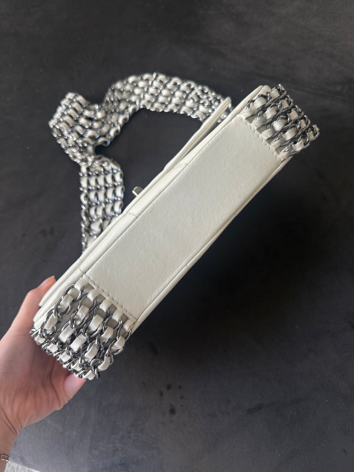 RARE Chanel 2004 Five Multi Chain White Lambskin Flap Bag