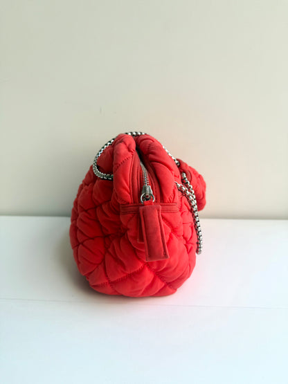 Chanel Orange Nylon Bubble Quilted Shoulder Bag