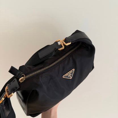 RARE Prada Back Gold Nylon Leather Buckle Shoulder Bag