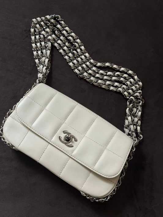 RARE Chanel 2004 Five Multi Chain White Lambskin Flap Bag
