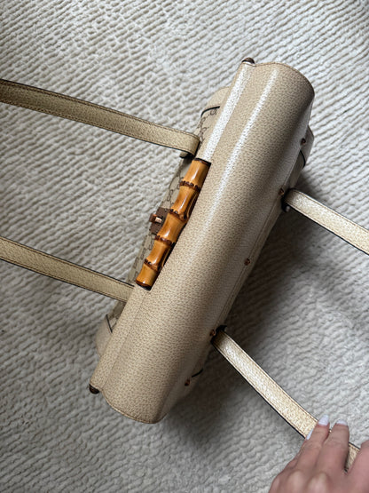 Gucci White Monogram Rose Gold Bamboo Bullet Bag