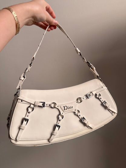 RARE Christian Dior White Patent Leather Bondage Shoulder Bag w/ Dustbag
