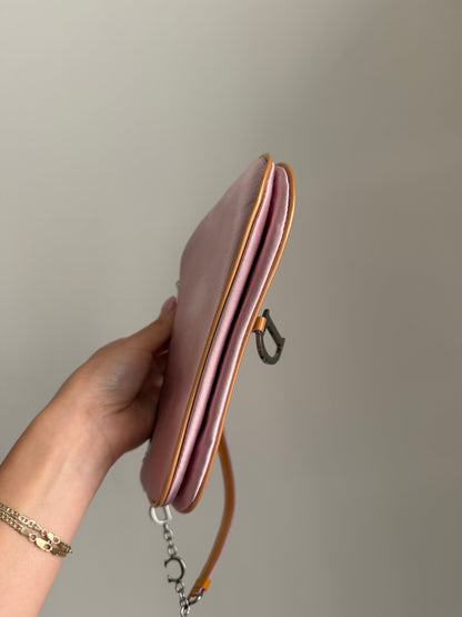 RARE Christian Dior Satin Pink Orange Mini Evening Saddle Bag