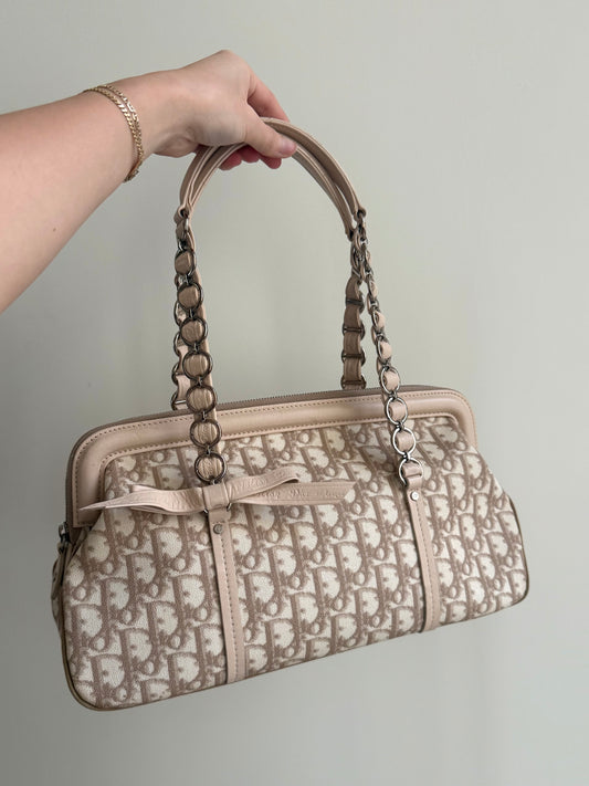 Christian Dior Romantique Cream Monogram Bow Shoulder Tote