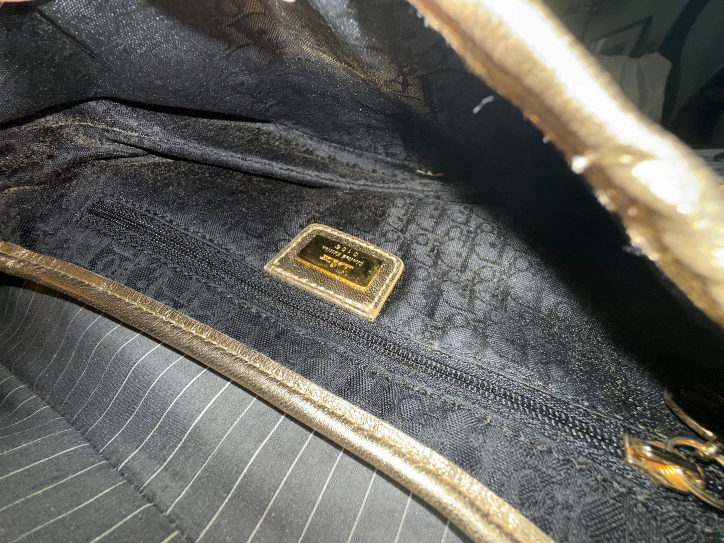 RARE Christian Dior Pinstripe Sequin Floral Saddle Bag