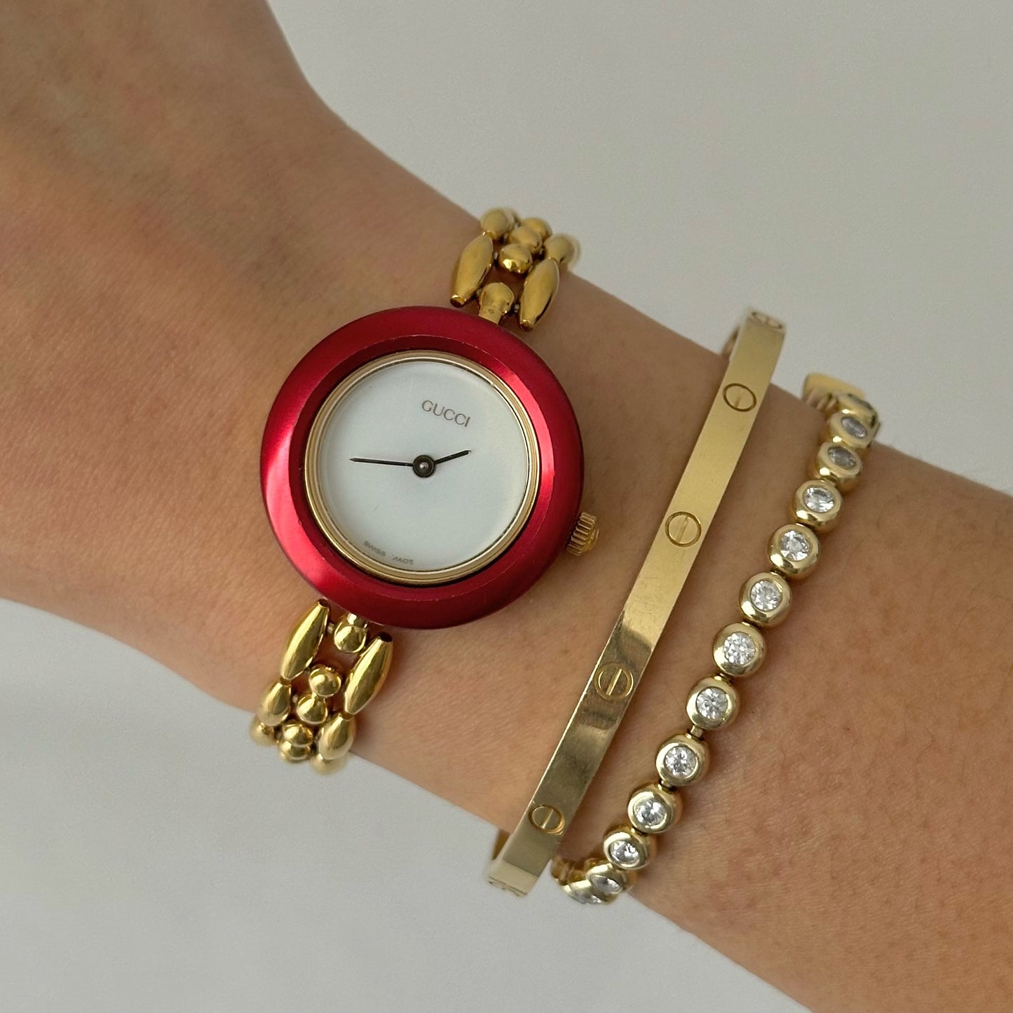 Gucci Interchangeable 4 Bezel Gold Rice Link Watch