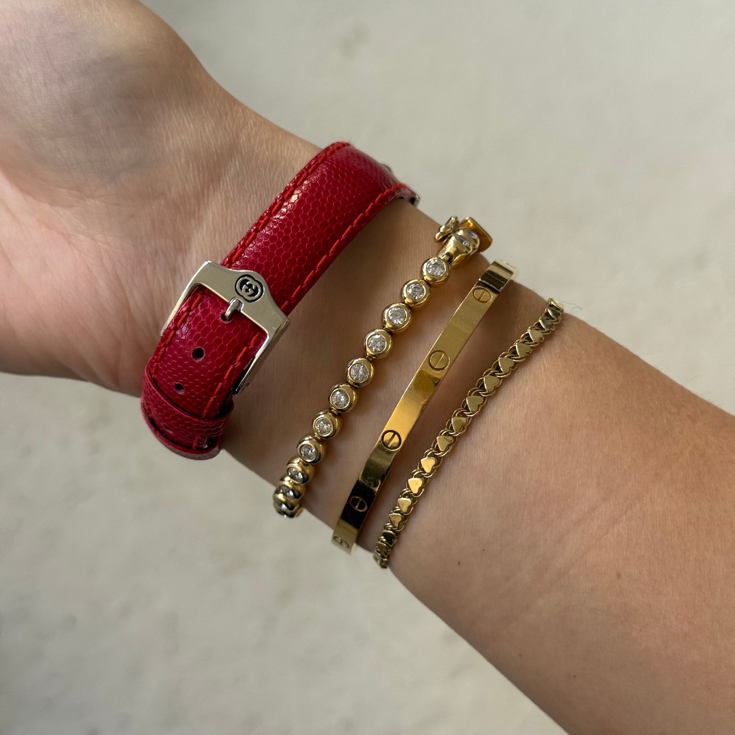 Gucci Red Leather Silver Square Watch