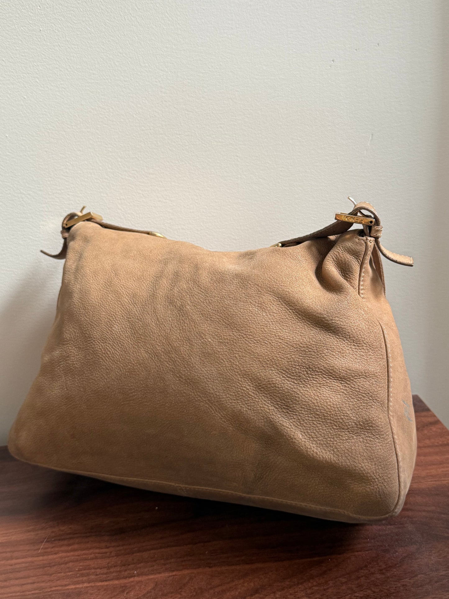 RARE Fendi Jumbo Burl Wood Beige Leather Baguette