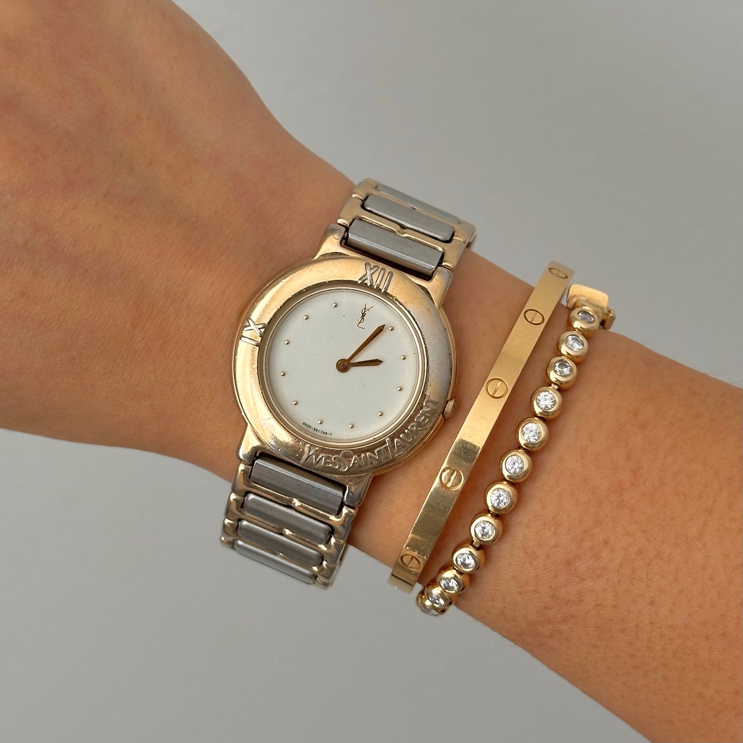 YSL 32mm White Dial Two Tone Watch