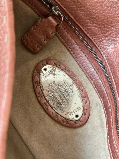 Fendi Rose Pink Metallic Leather Selleria Baguette