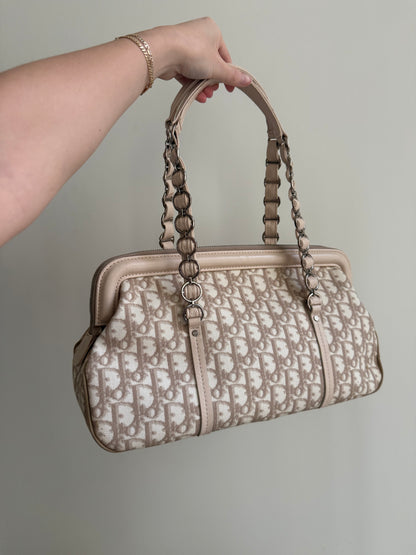 Christian Dior Romantique Cream Monogram Bow Shoulder Tote