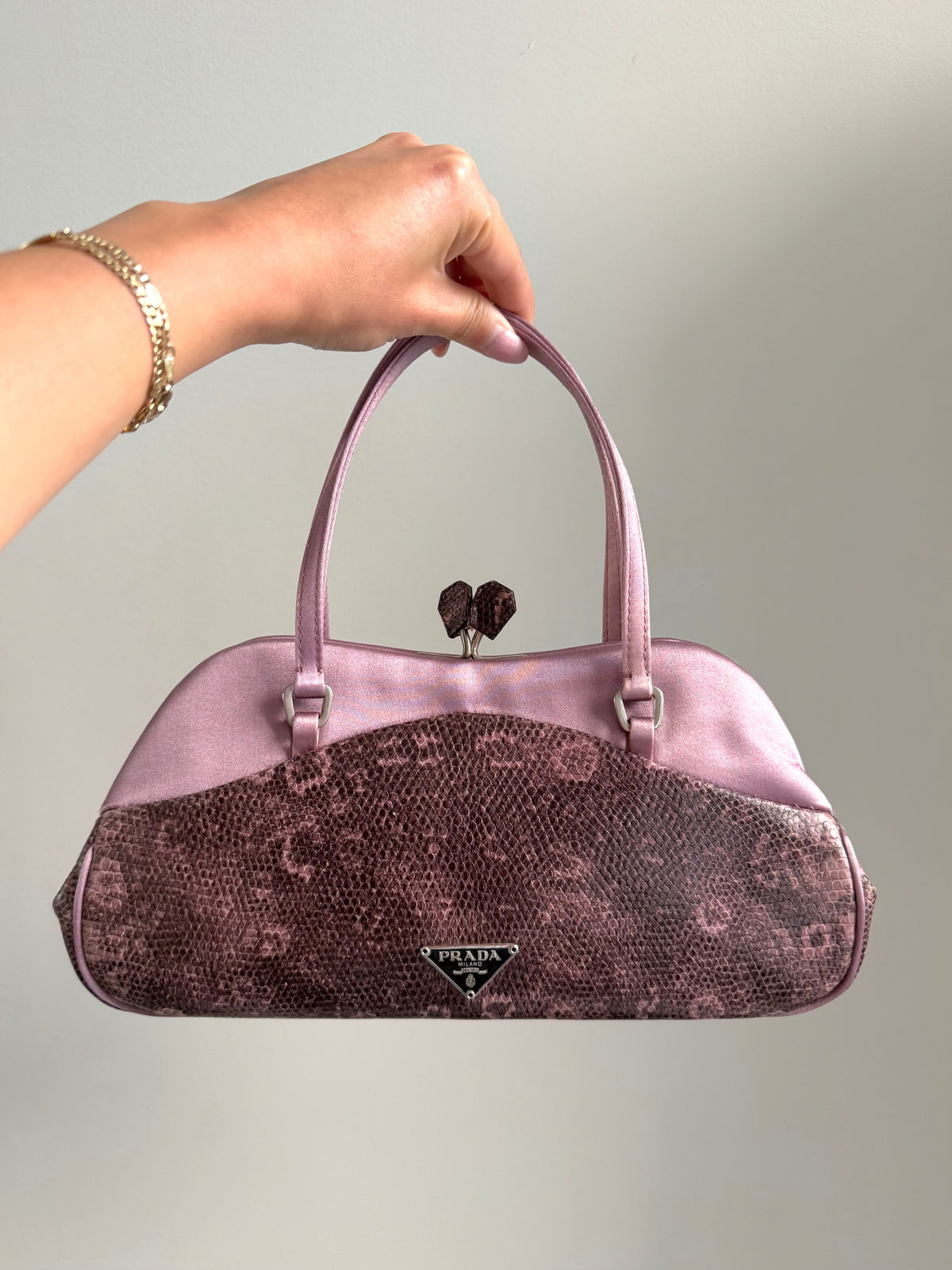 RARE Prada Purple Lizard Kiss Lock Evening Bag