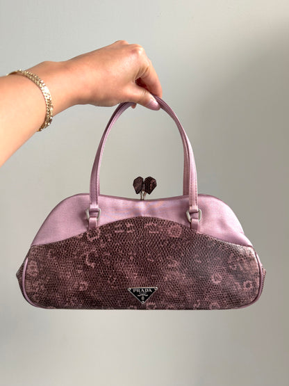 RARE Prada Purple Lizard Kiss Lock Evening Bag