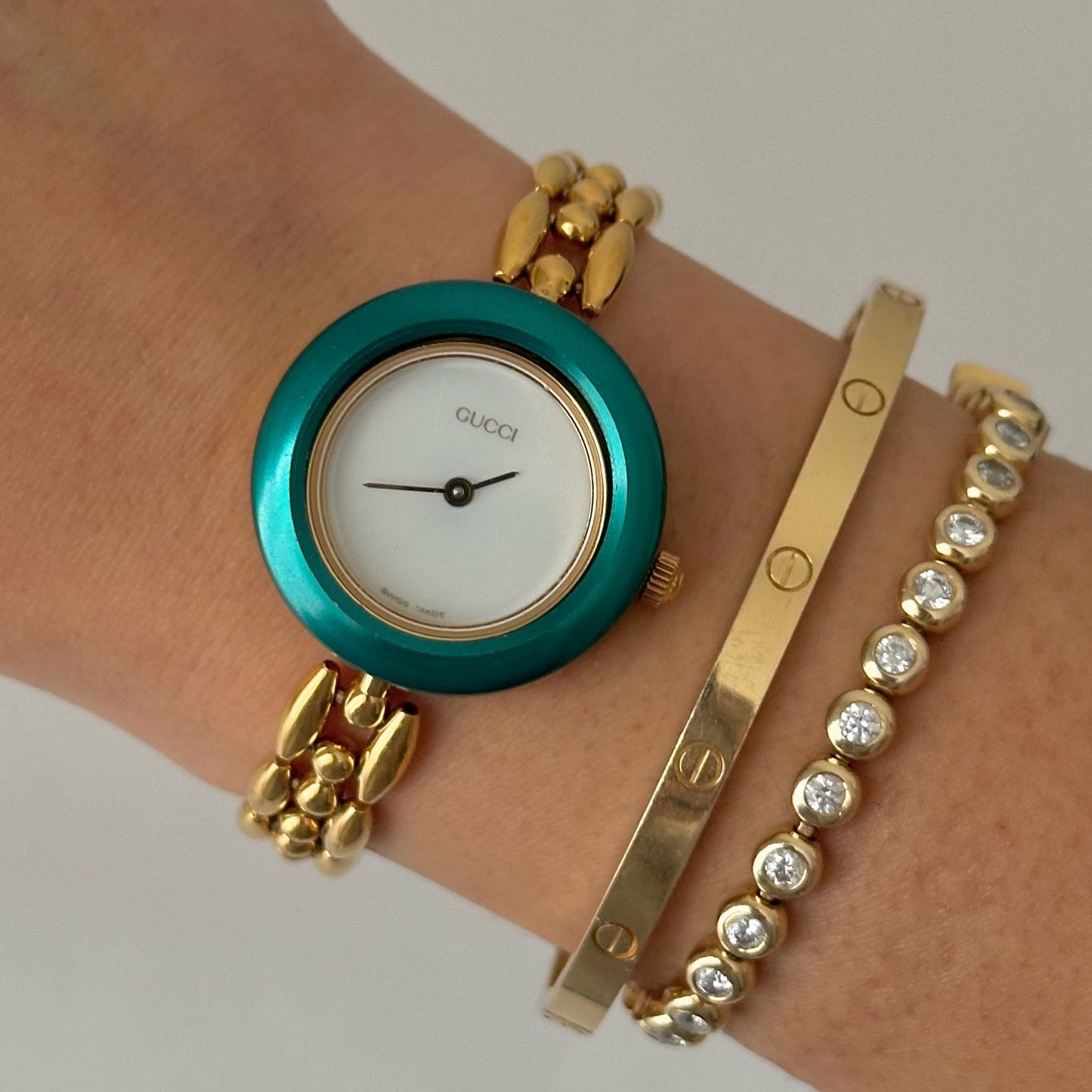 Gucci Interchangeable 4 Bezel Gold Rice Link Watch