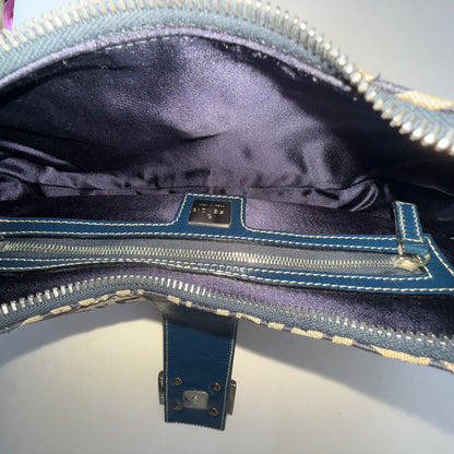 RARE Fendi Navy Zucchino Monogram Croissant Half Moon Shoulder Bag