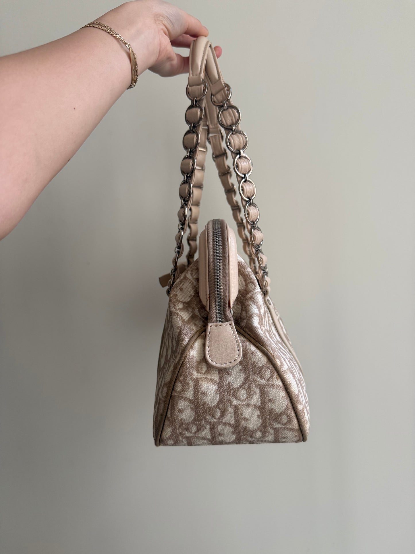 Christian Dior Romantique Cream Monogram Bow Shoulder Tote