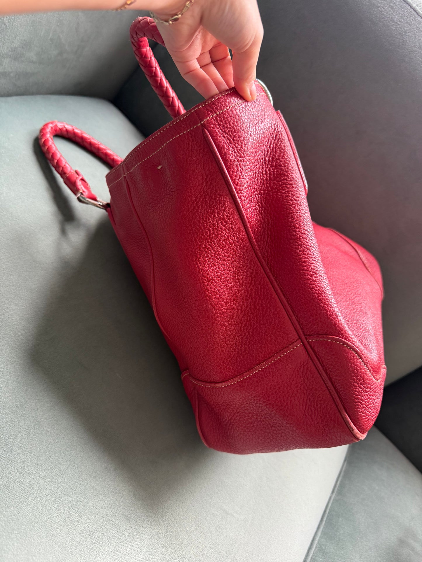 Prada Red Leather Braided Rope Tote Bag w/ Dustbag