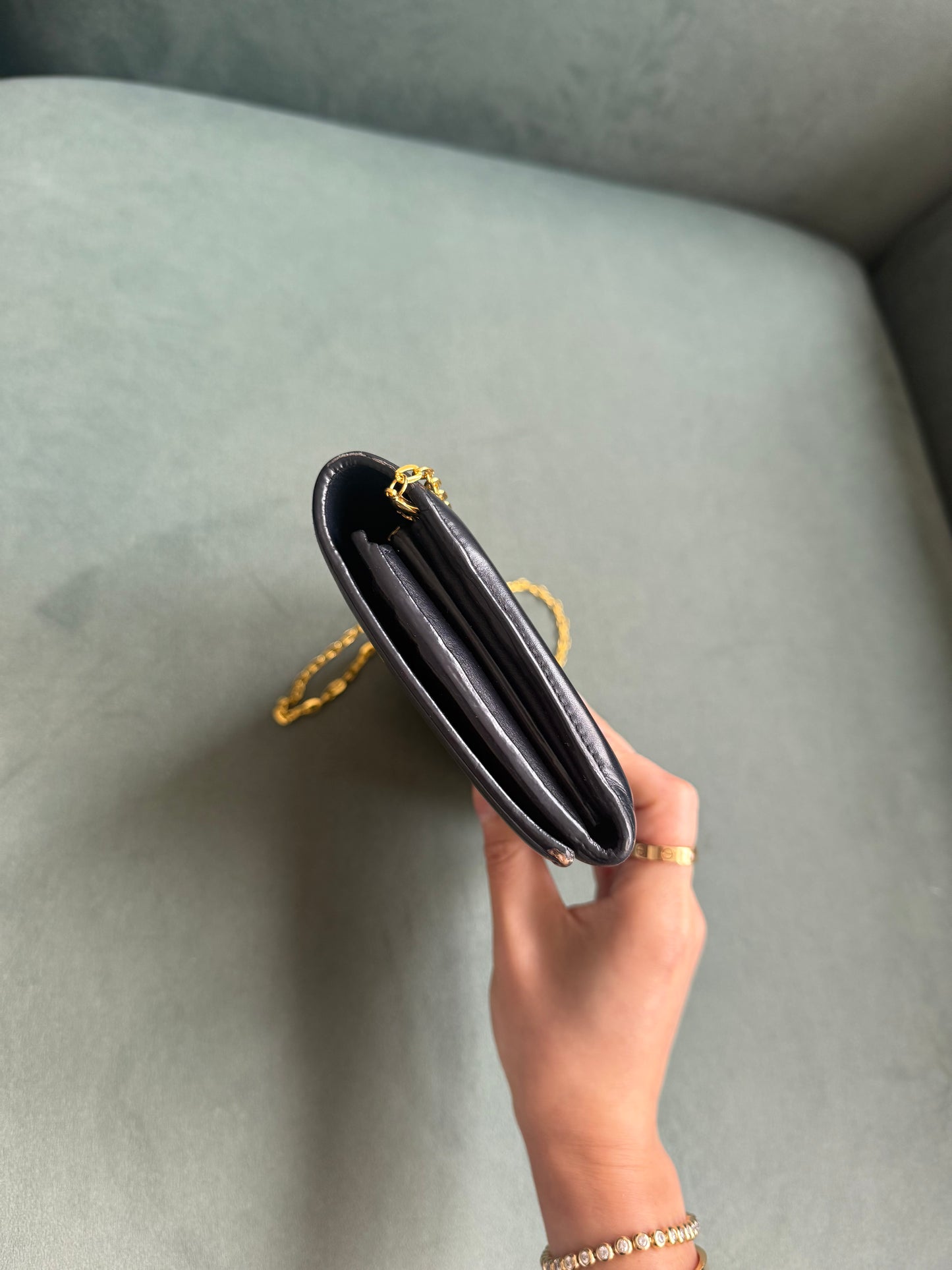 YSL Dark Navy Kate Lambskin Wallet On Chain