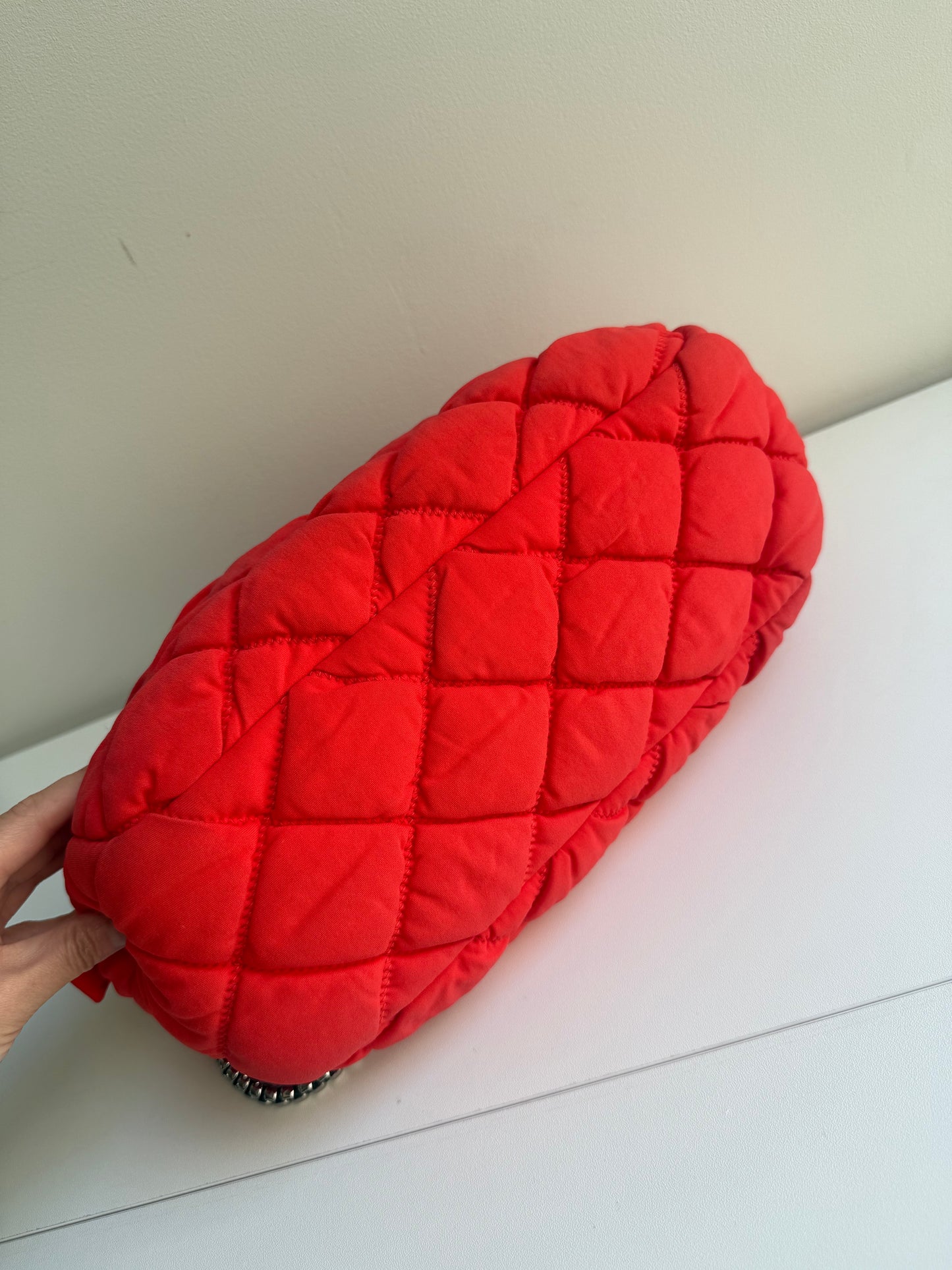 Chanel Orange Nylon Bubble Quilted Shoulder Bag