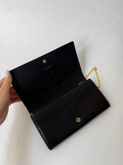YSL Black & Gold Kate Wallet On Chain w/ Box