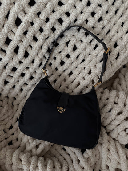 RARE Prada Black Gold Reversible Lock Shoulder Bag