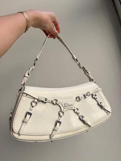 RARE Christian Dior White Patent Leather Bondage Shoulder Bag w/ Dustbag