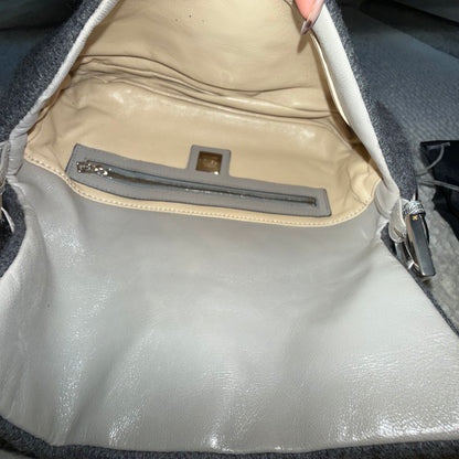 RARE Fendi Gray Cashmere Wool  Lizard Trim Rhinestone Baguette