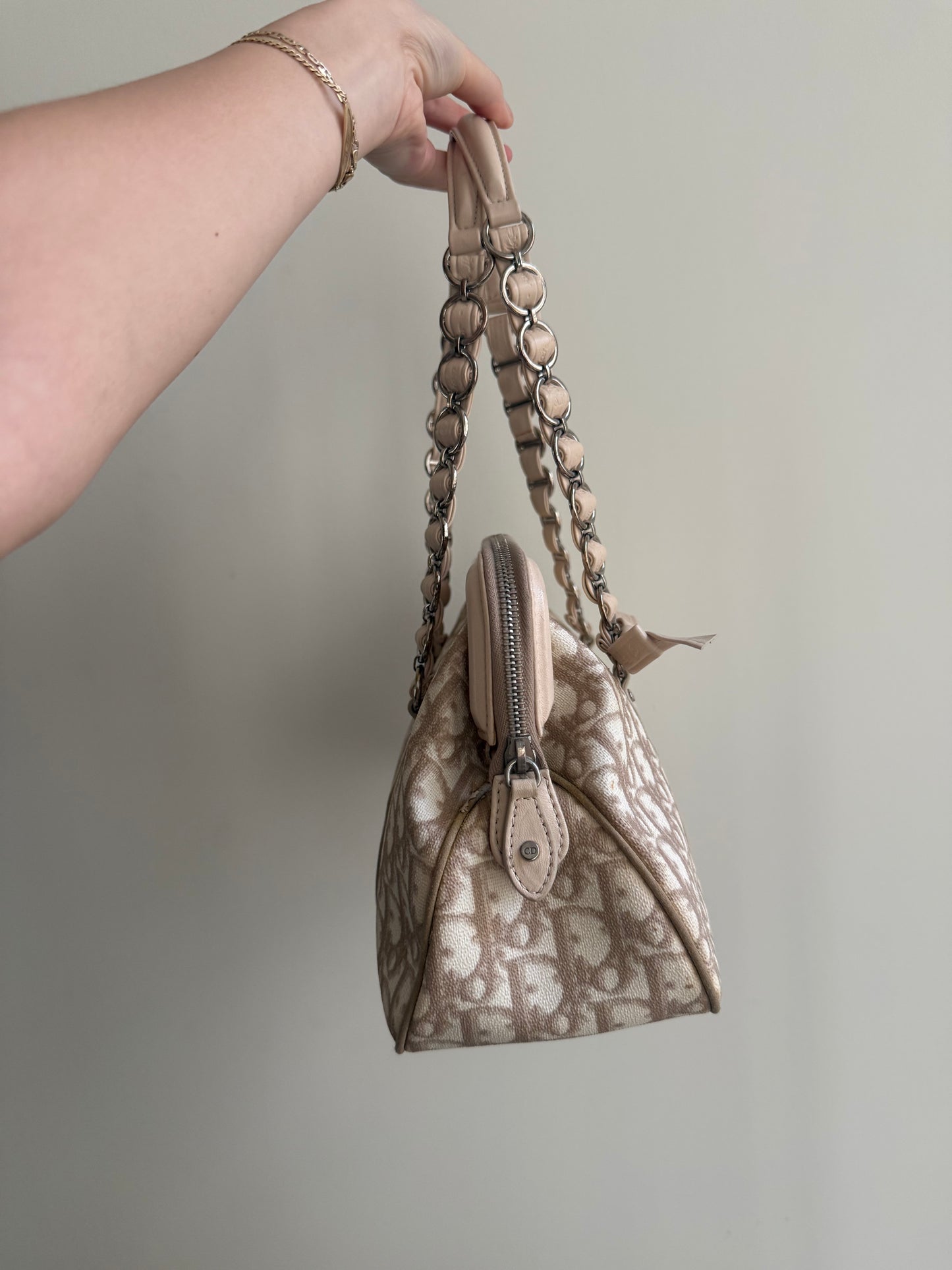 Christian Dior Romantique Cream Monogram Bow Shoulder Tote
