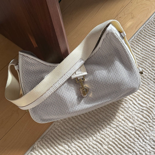 RARE Gucci White Perforated Leather Mesh Shoulder Bag