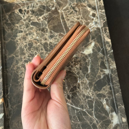 YSL Cognac Brown and Gold Logo Wallet