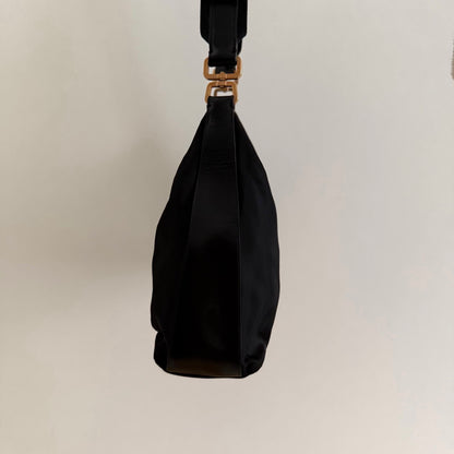 RARE Prada Back Gold Nylon Leather Buckle Shoulder Bag
