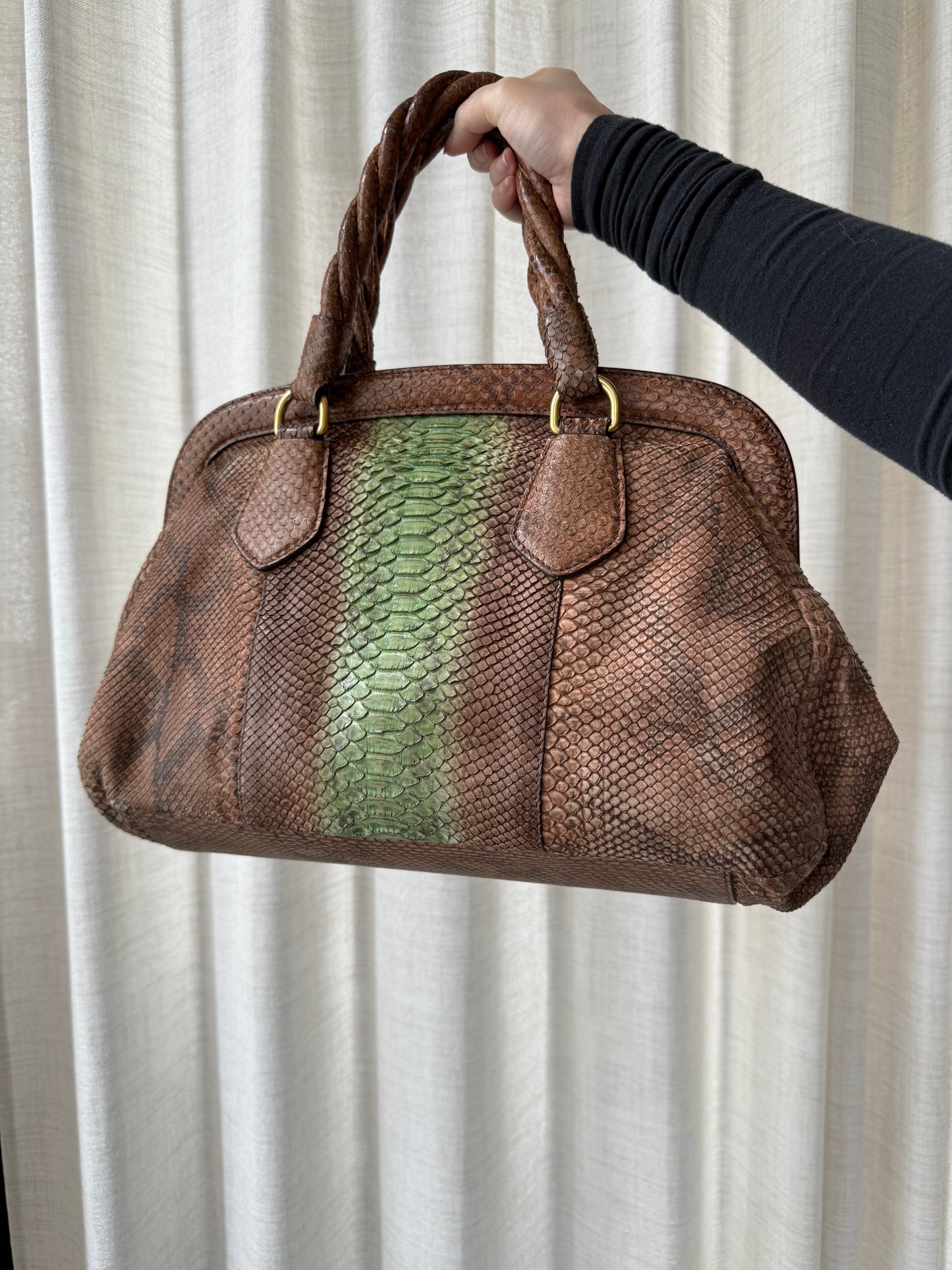 RARE Prada Python Leather Stripe Tote Bag