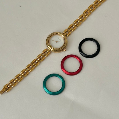 Gucci Interchangeable 4 Bezel Gold Rice Link Watch