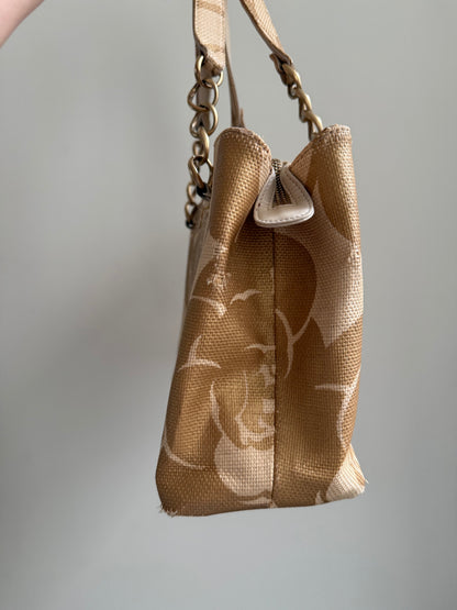 Chanel 2008 Gold Camellia Raffia Tote