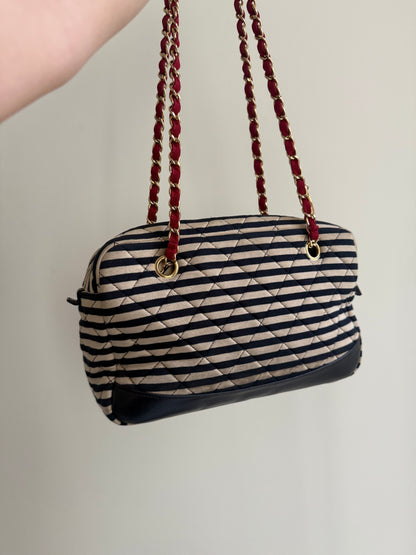 Chanel 2014 Coco Sailor Stripe Gold Shoulder Bag