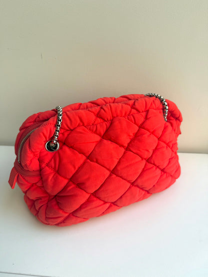 Chanel Orange Nylon Bubble Quilted Shoulder Bag